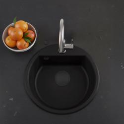 GraniteMy Bremen okrągły granitowy zlew 43 cm czarny, do montażu na wierzchu i na spodzie, z otworem na baterię i automatyczną czarną zatyczką 1208971839
