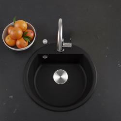 GraniteMy Bremen okrągły granitowy zlew 43 cm czarny, do zabudowy górnej i dolnej, z otworem na kran i automatyczną stalową zatyczką 1208971840