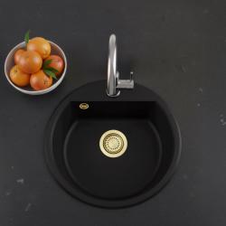 GraniteMy Bremen okrągły granitowy zlewozmywak 43 cm, czarny, do montażu górnego i dolnego, z otworem na kran i złotą zatyczką 1208971841