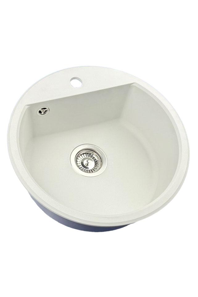 GraniteMy Bremen okrągły zlew granitowy 43 cm biały, do montażu górnego i dolnego, z otworem na baterię i automatyczną stalową zatyczką 1208971845
