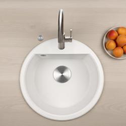 GraniteMy Bremen okrągły zlew granitowy 43 cm biały, do montażu górnego i dolnego, z otworem na baterię i automatyczną stalową zatyczką 1208971845
