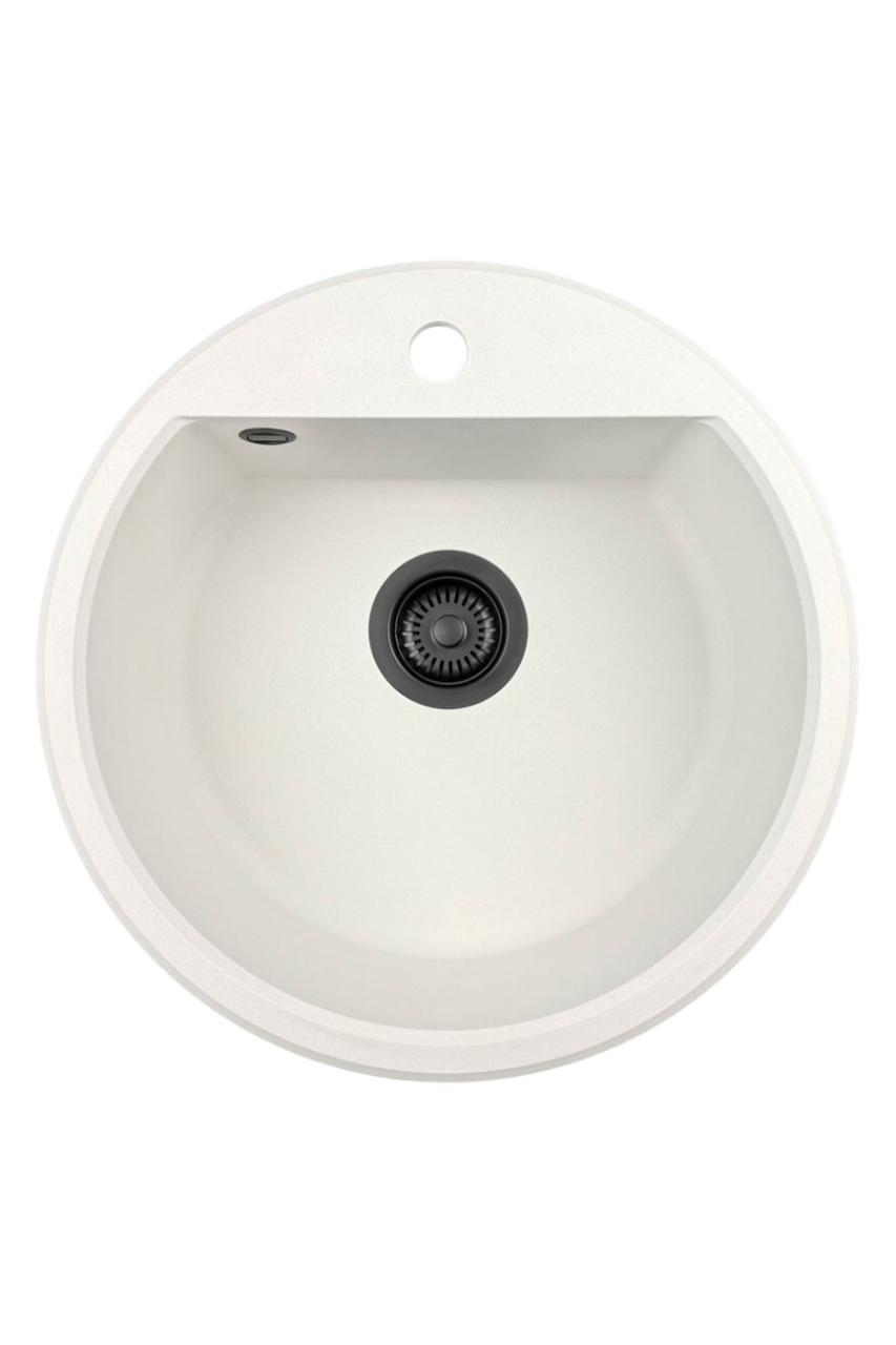 GraniteMy Bremen okrągła granitowa zlewka 43 cm biała, montaż górny i dolny, z otworem na kran i automatyczną czarną zatyczką 1208971846