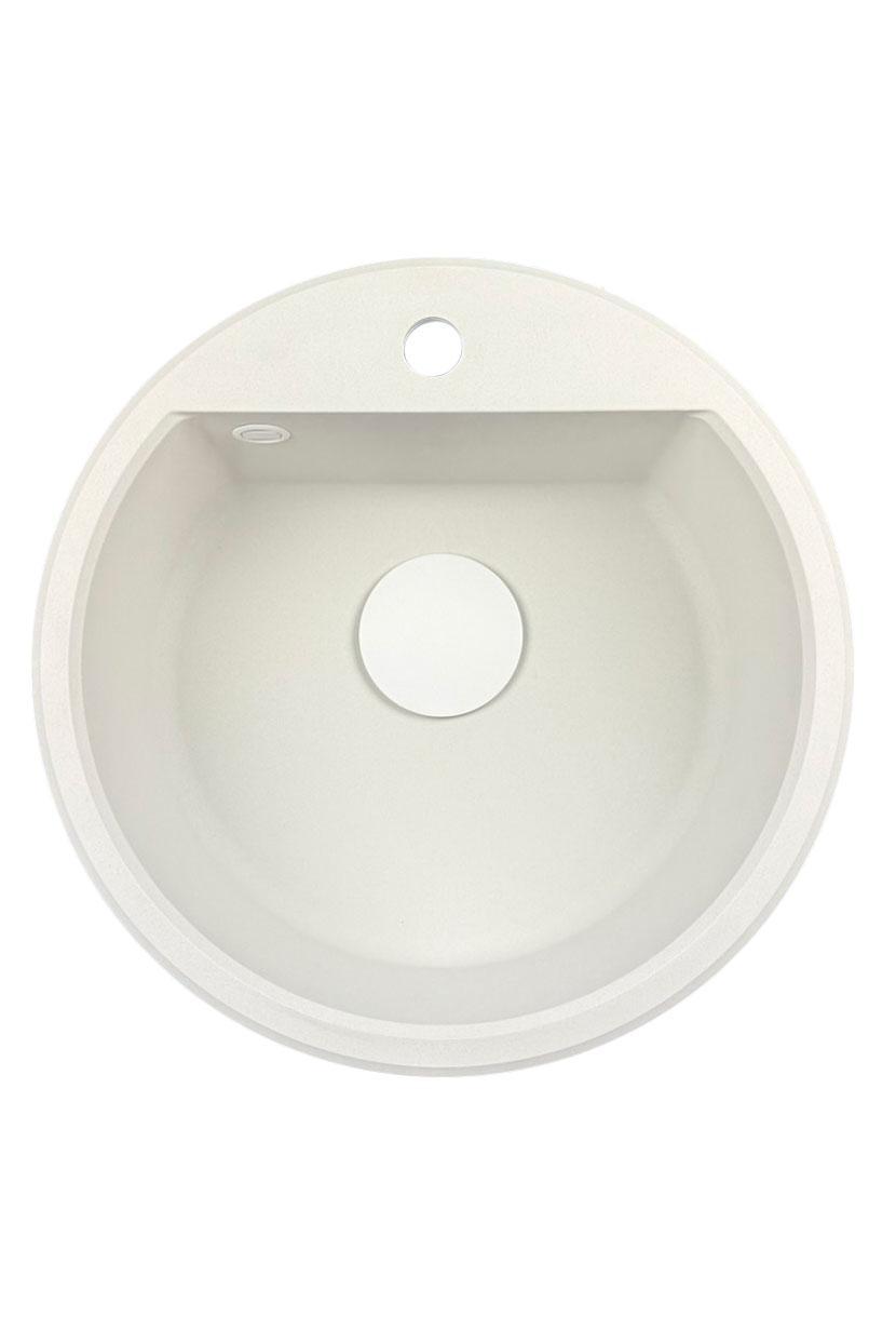 GraniteMy Bremen okrągły granitowy zlew 43 cm biały, do montażu na wierzchu i na dole, z otworem na kran i automatyczną białą wtyczką 1208971850