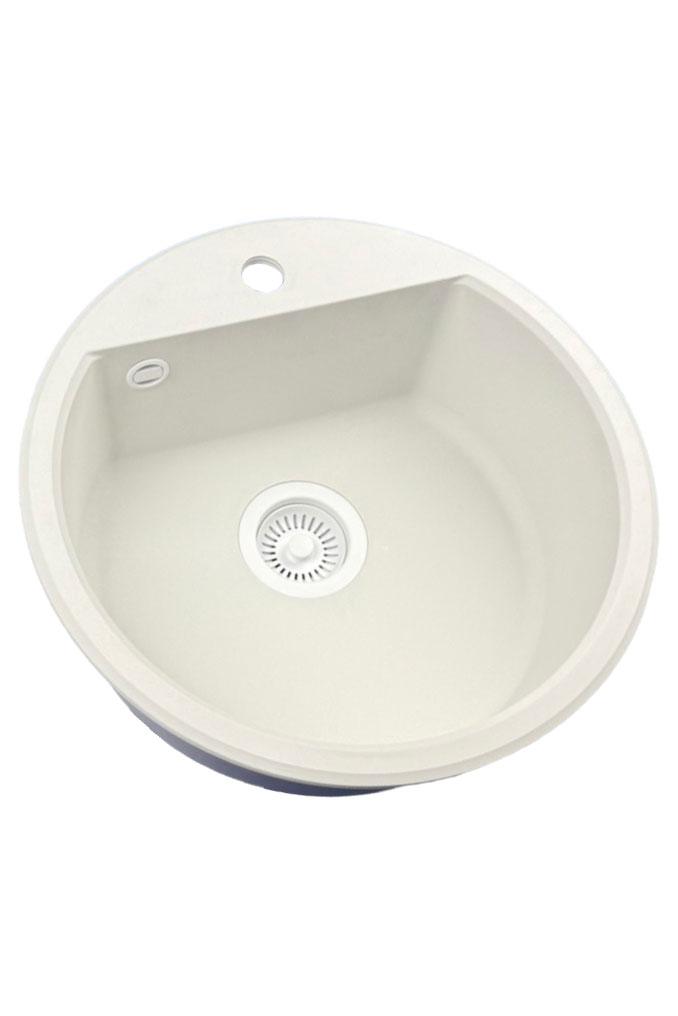GraniteMy Bremen okrągły granitowy zlew 43 cm biały, do montażu na wierzchu i na dole, z otworem na kran i automatyczną białą wtyczką 1208971850