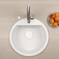 GraniteMy Bremen okrągły granitowy zlew 43 cm biały, do montażu na wierzchu i na dole, z otworem na kran i automatyczną białą wtyczką 1208971850