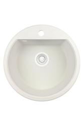 GraniteMy Bremen okrągły granitowy zlew 43 cm biały, do montażu na wierzchu i na dole, z otworem na kran i automatyczną białą wtyczką 1208971850