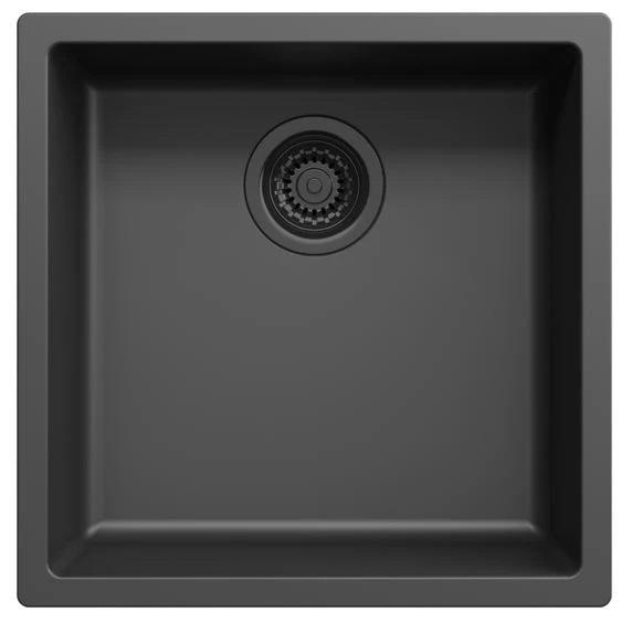 Ausmann Fibre czarny zlew 40x40cm do montażu podblatowego, nablatowego i płaskiego z automatyczną czarną zatyczką 1208971851