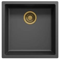 Ausmann Fibre czarny zlew 40x40cm podbudowa, nadbudowa i montaż równoległy z automatyczną złotą wtyczką 1208971853
