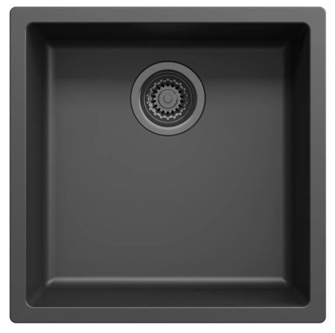 Ausmann Fibre czarny zlew 40x40cm do montażu podblatowego, nakładanego i równego z automatyczną metalową zatyczką w kolorze gun metal 1208971854