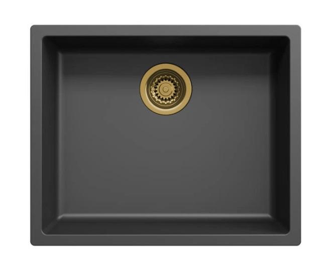 Ausmann Fibre czarny zlew 50x40cm podbudowa, nadbudowa i płaski montaż z automatyczną złotą wtyczką 1208971859