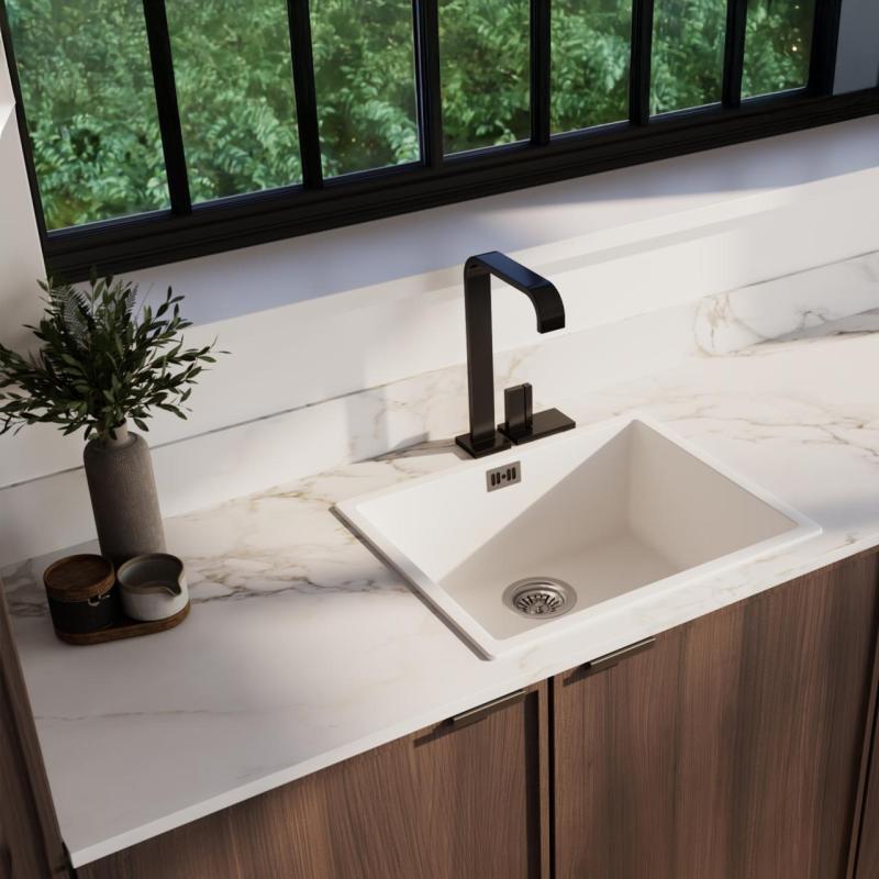 Ausmann Fibre biały zlew 50x40cm podbudowa, nadbudowa i montaż równoległy z automatyczną stalową wtyczką nierdzewną 1208971898