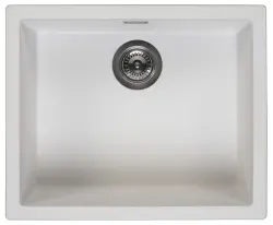 Ausmann Fibre biały zlew 50x40cm do montażu pod, na i równo z blatem z automatyczną metalową zatyczką w kolorze gun metal 1208971902