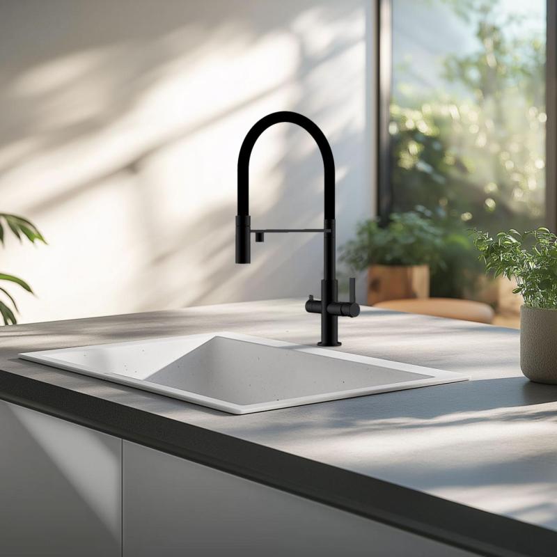 Ausmann Fibre biały zlew 50x40cm do zabudowy, montażu i montażu płaskiego z automatyczną białą wtyczką 1208971903