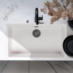Ausmann Fibre biały duży zlew 70x40cm podbudowa, zabudowa i montaż płaski z automatyczną metalową zatyczką w kolorze gun metal 1208971908