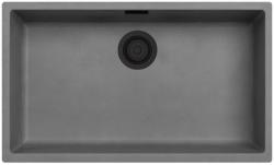 Ausmann Fibre Large concrete-gray sink, 70x40 cm, for undermount, top-mount, and flush-mount installation, with automatic black drain plug 1208971921