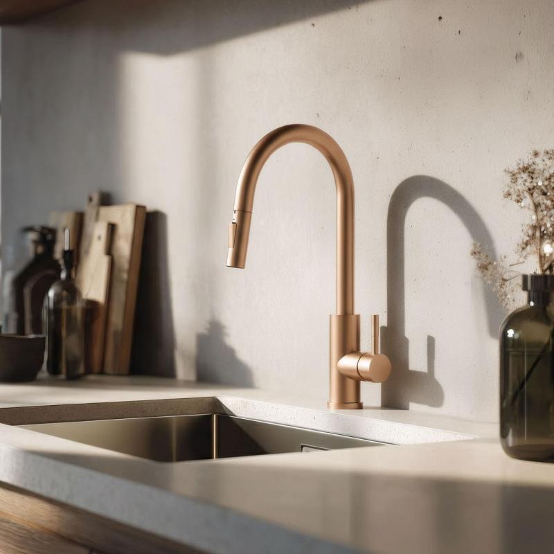 Pure.Sink Elite Steel Stream-S bateria kuchenna PVD miedziana z wysuwaną wylewką PS8045-62