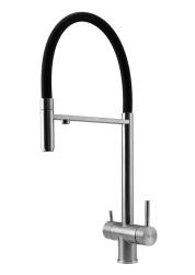 Pure.Sink Elite Steel Flex 3-drożny stalowy kran kuchenny z elastycznym wylewem i filtrowaną wodą PS8110-02