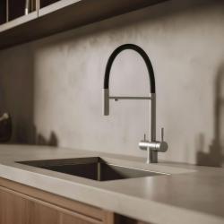 Pure.Sink Elite Steel Flex 3-drożny stalowy kran kuchenny z elastycznym wylewem i filtrowaną wodą PS8110-02
