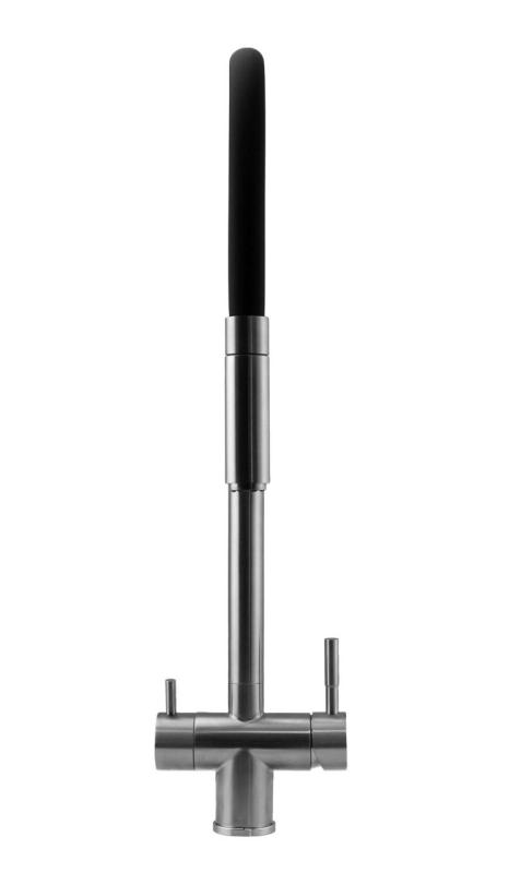 Pure.Sink Elite Steel Flex 3-drożny stalowy kran kuchenny z elastycznym wylewem i filtrowaną wodą PS8110-02