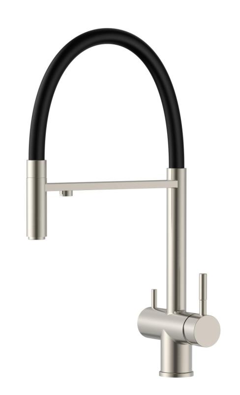 Pure.Sink Elite Steel Flex 3-drożny stalowy kran kuchenny z elastycznym wylewem i filtrowaną wodą PS8110-02