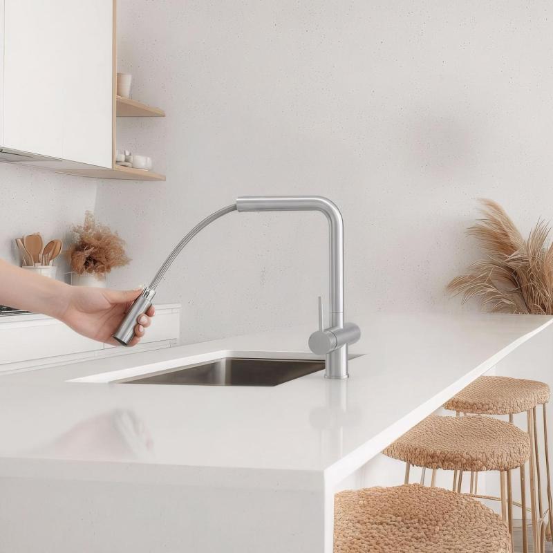 Pure.Sink Elite Steel Clear-S RVS 3-drożny Kran Kuchenny z Wyciąganą Wylewką i Filtrowaną Wodą PS8120-02