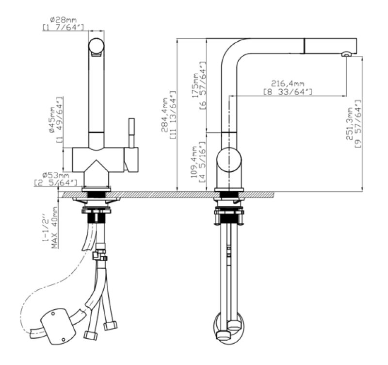 Pure.Sink Elite Steel Pulse-S kran kuchenny ze stali nierdzewnej z wysuwanym wylewem i trybem natrysku PS8500-02