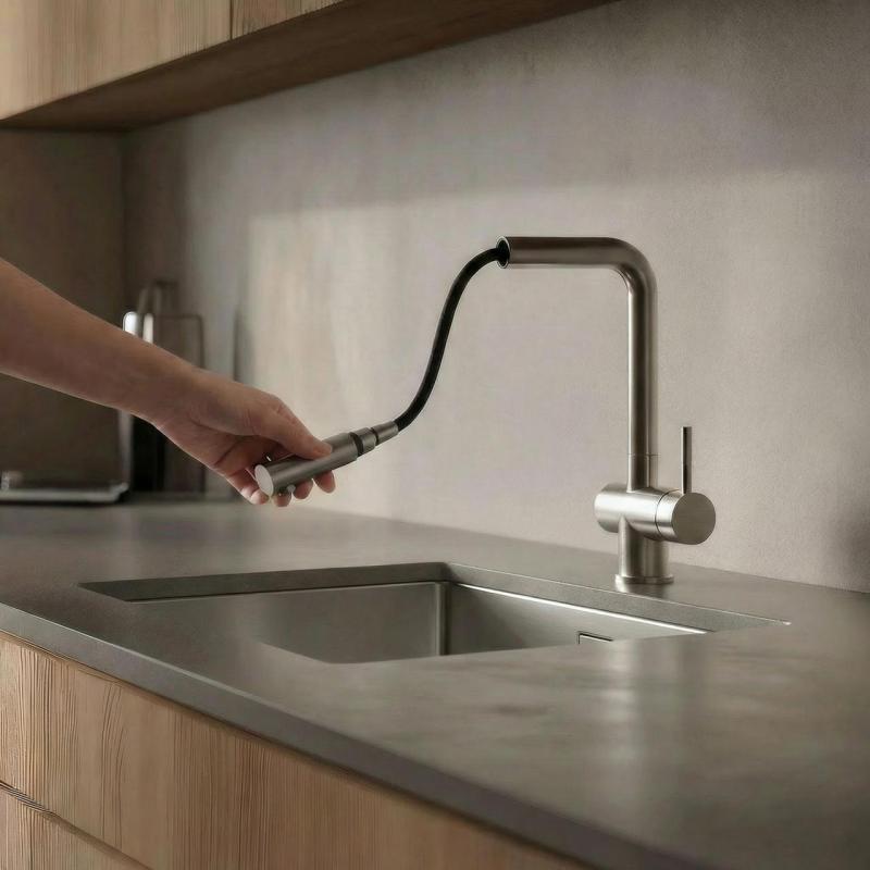 Pure.Sink Elite Steel Pulse-S kran kuchenny ze stali nierdzewnej z wysuwanym wylewem i trybem natrysku PS8500-02
