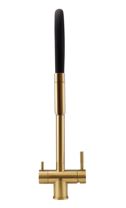 Pure.Sink Elite Steel Flex 3-drożny PVD szczotkowane złoto kran kuchenny z elastycznym wylewem i filtrowaną wodą PS8110-60