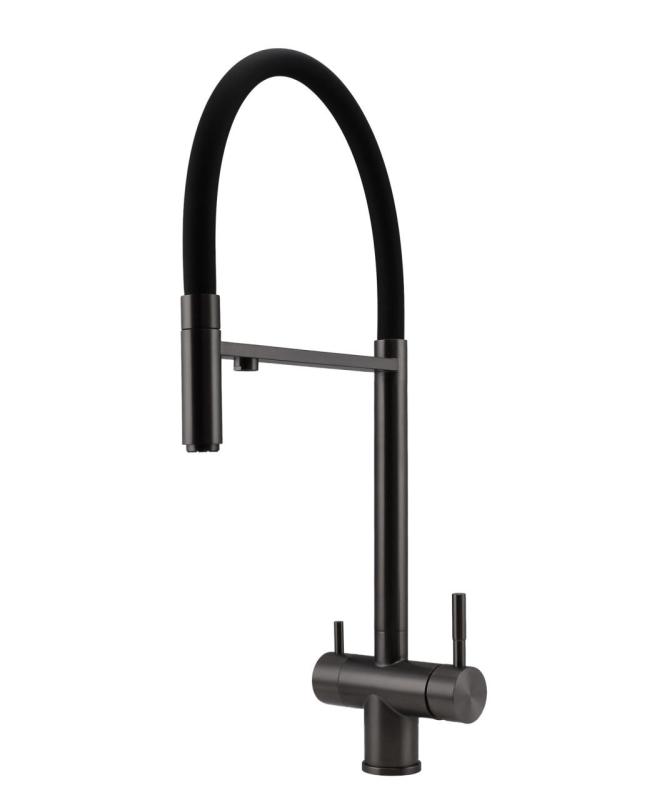 Pure.Sink Elite Steel Flex 3-drożny kran kuchenny PVD z metalu pistoletowego z elastycznym wylewem i filtrowaną wodą PS8110-61