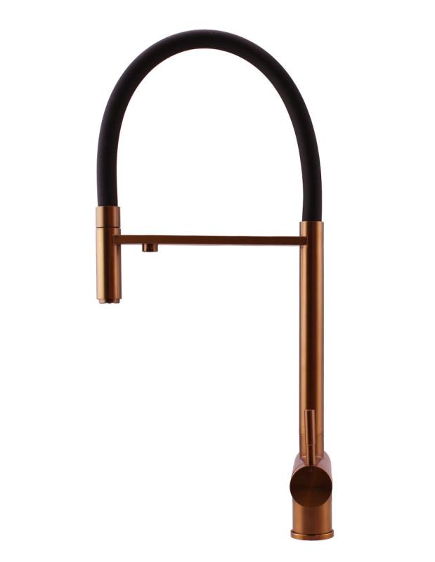 Pure.Sink Elite Steel Flex 3-drożny PVD miedziany kran kuchenny z elastycznym wylewem i filtrowaną wodą PS8110-62