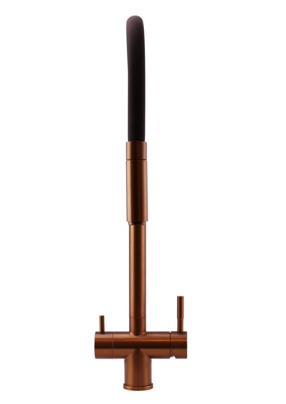 Pure.Sink Elite Steel Flex 3-drożny PVD miedziany kran kuchenny z elastycznym wylewem i filtrowaną wodą PS8110-62