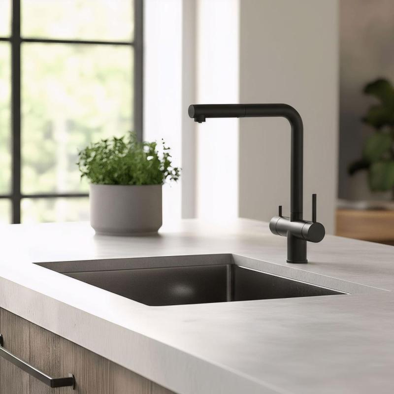 Pure.Sink Elite Steel Clear-S Mat czarny 3-drożny Kran kuchenny z Wyciąganą Wylewką i Filtrowaną Wodą PS8120-10