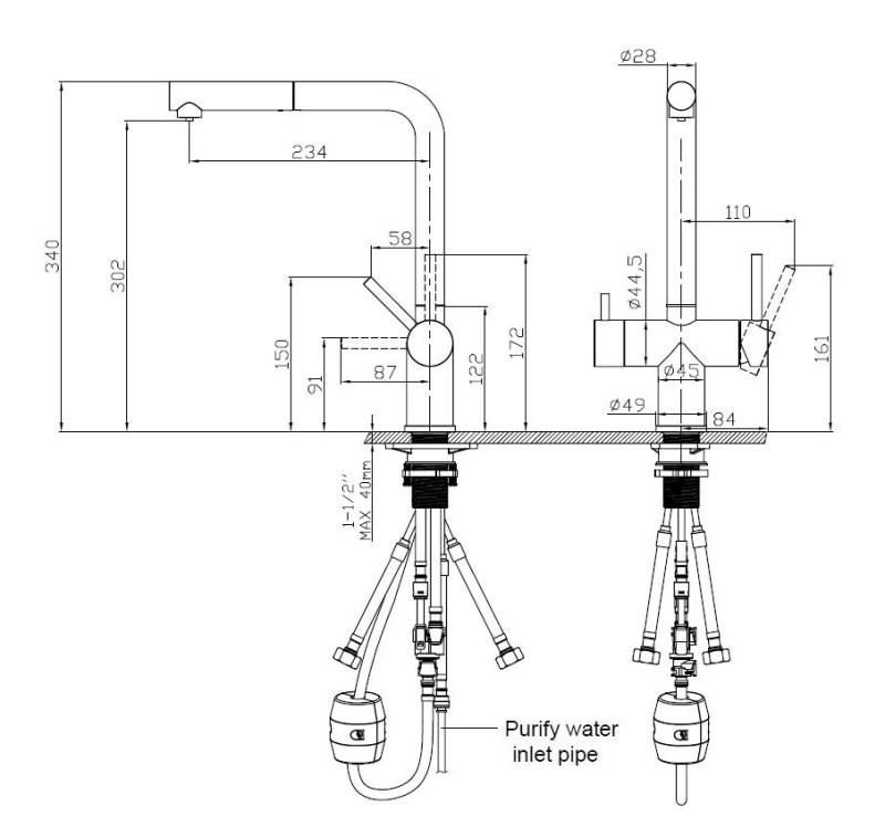 Pure.Sink Elite Steel Clear-S PVD szczotkowane złoto 3-drożny kran kuchenny z wysuwaną wylewką i filtrowaną wodą PS8120-60