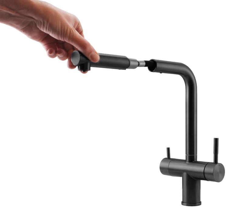 Pure.Sink Elite Steel Clear-S PVD Gun Metal 3-drożny kran kuchenny z wysuwaną wylewką i filtrowaną wodą PS8120-61