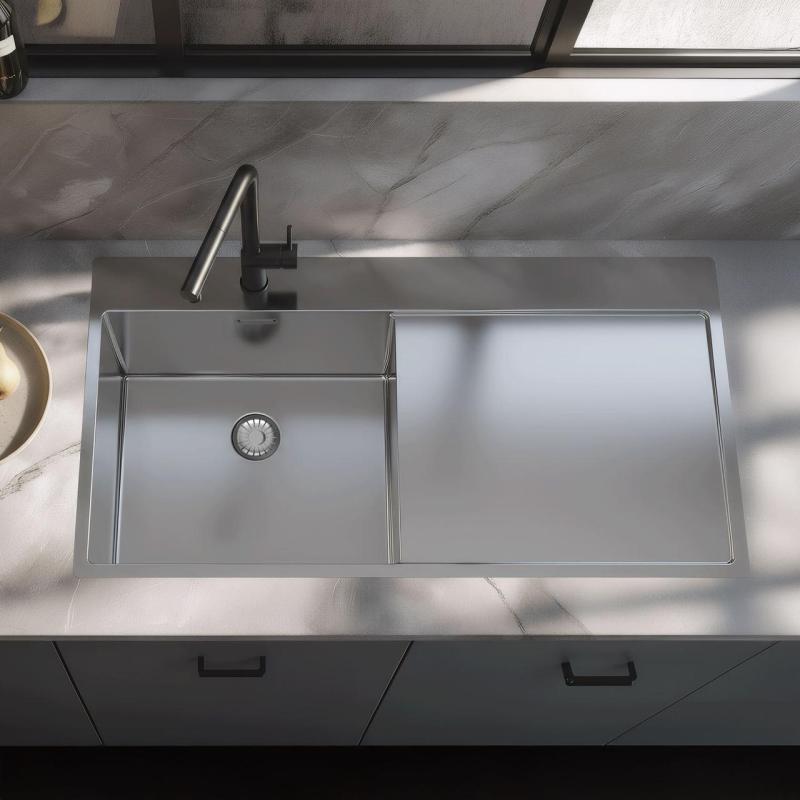 Pure.Sink Exclusivo Zlew ze stali nierdzewnej z ociekaczem 100 x 52 cm Kran lewy PEX47100LT-02