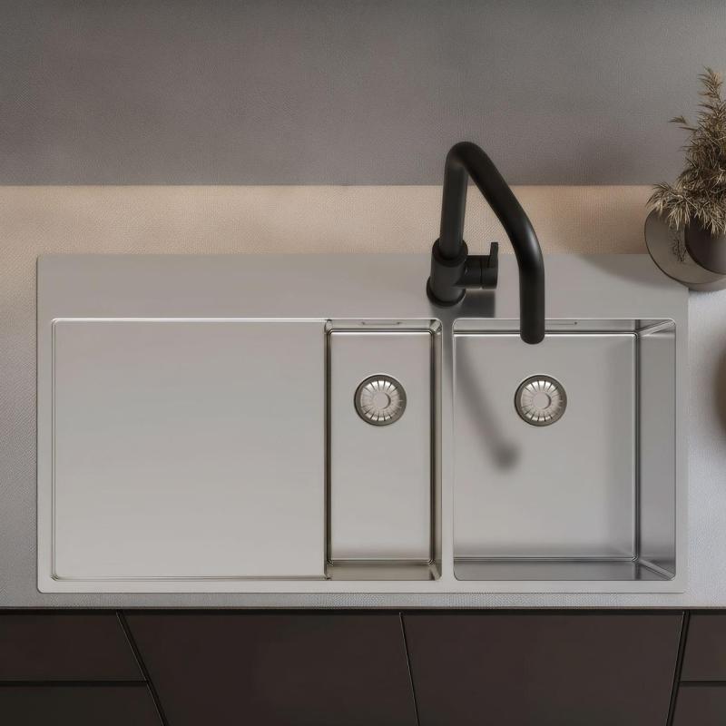 Pure.Sink Exclusivo Zastosowanie:  Zlewozmywak ze stali nierdzewnej 1,5  z ociekaczem 100x52 cm Kran prawostronny PEX3418100RT-02