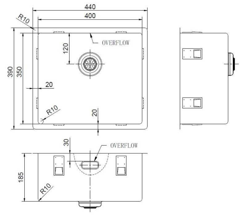 Pure.Sink Exclusivo Specjalna umywalka ze stali nierdzewnej o długości 35 cm, 40 x 35 cm, promień 10 mm PEX4035-02