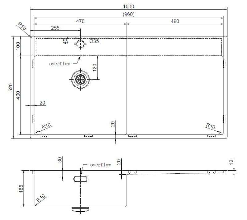Pure.Sink Exclusivo Zlewozmywak z brązu z ociekaczem 100 x 52 cm Kran lewy PEX47100LT-61