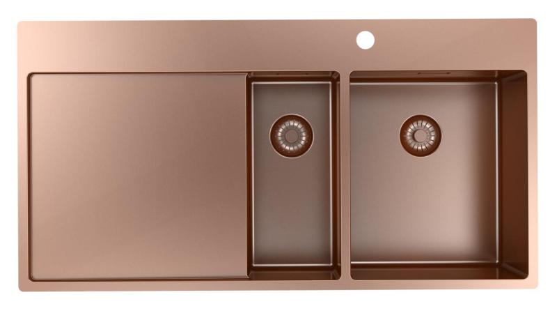 Pure.Sink Exclusivo Miedziana umywalka 1,5  z ociekaczem 100x52 cm Kran prawostronny PEX3418100RT-62