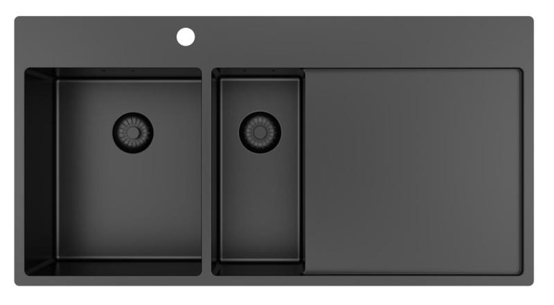 Pure.Sink Exclusivo Zlewozmywak Gun Metal 1,5  z ociekaczem 100 x 52 cm Bateria lewa PEX3418100LT-61