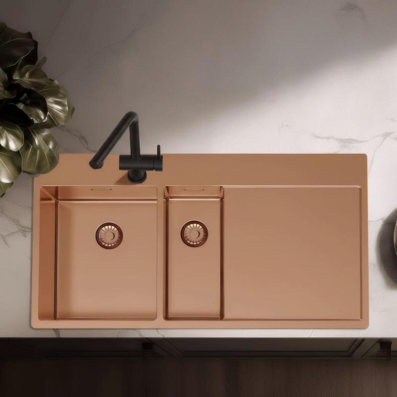 Pure.Sink Exclusivo Miedziana umywalka 1,5  z ociekaczem 100x52 cm Kran lewy PEX3418100LT-62