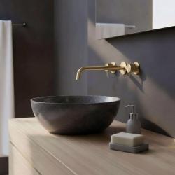 Waterevolution Flow 3-otworowa bateria umywalkowa do montażu podtynkowego PVD białe złoto z wylewką 25 cm T1163FWGE-25