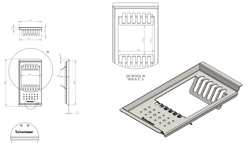 Massimo Akcesoria Taca czarna matowa 366 x 176 x 63 mm
