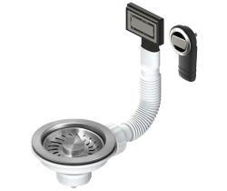 Pure.Sink Universal Zestaw korków do kosza ze szczotkowanego stali nierdzewnej, zestaw odpływowy do zlewu wraz z przelewem okrągłym i prostokątnym WSTMAN-02