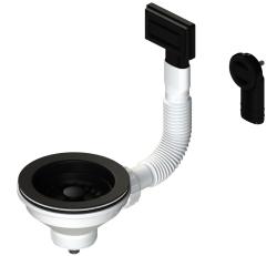 Pure.Sink Universal Zestaw korków do kosza Mat Black, zestaw odpływowy do zlewu wraz z przelewem okrągłym i prostokątnym WSTMAN-31