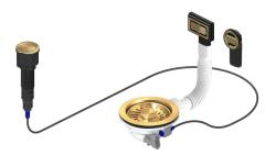 Pure.Sink Universal Zestaw odpływowy w kolorze złotym, zawierający przycisk spłukujący z korkiem oraz prostokątny i okrągły przelew WSTAUT-60