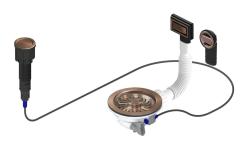 Pure.Sink Universal Zestaw odpływowy w kolorze miedzianym, zawierający przycisk spłukujący z korkiem oraz prostokątny i okrągły przelew WSTAUT-62