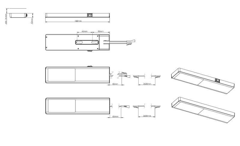 Indux Nivo Zestaw LED do montażu w kuchni 3x3 W z przełącznikiem centralnym, wygląd aluminiowy 1208972334