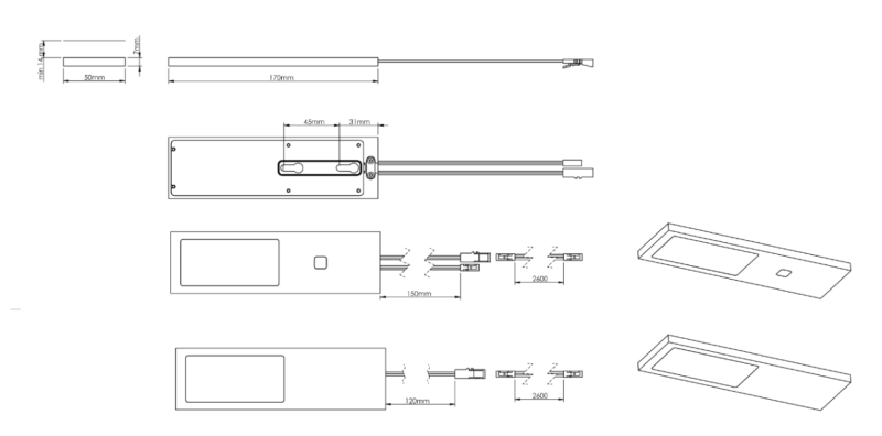 Indux Lino Zestaw oświetlenia kuchennego LED 2 reflektory 4 W z wbudowanym przełącznikiem dotykowym Aluminium 1208972394