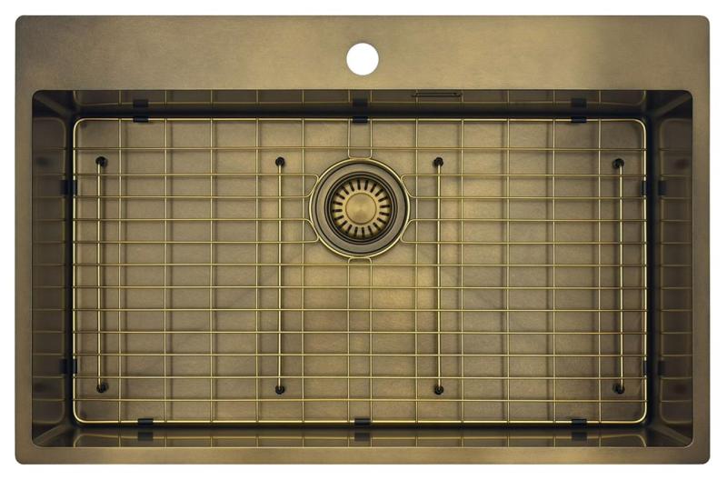 Pure.Sink Luxion Duża umywalka PVD Antique Bronze 78x50 cm Tapwing z otworem na baterię i półką dolną PLX7850T-64